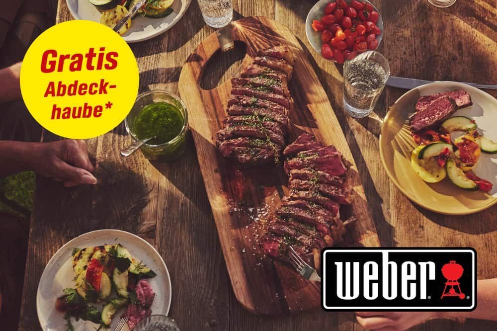 Gegrilltes Steak und Gemüse auf einem Tisch.